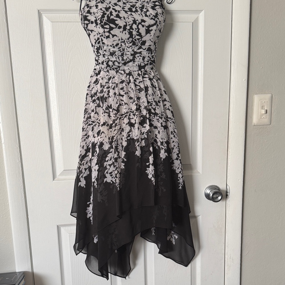 White House Black Market Monochrome Floral High Low Dress